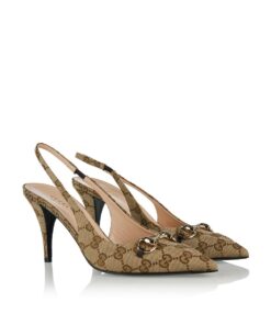 Gucci GG Canvas Horsebit Slingback Pump