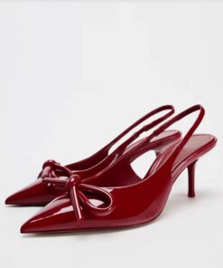 Patent Leather Bow Slingback Kitten Heel