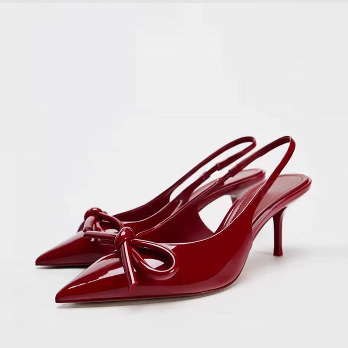 Patent Leather Bow Slingback Kitten Heel